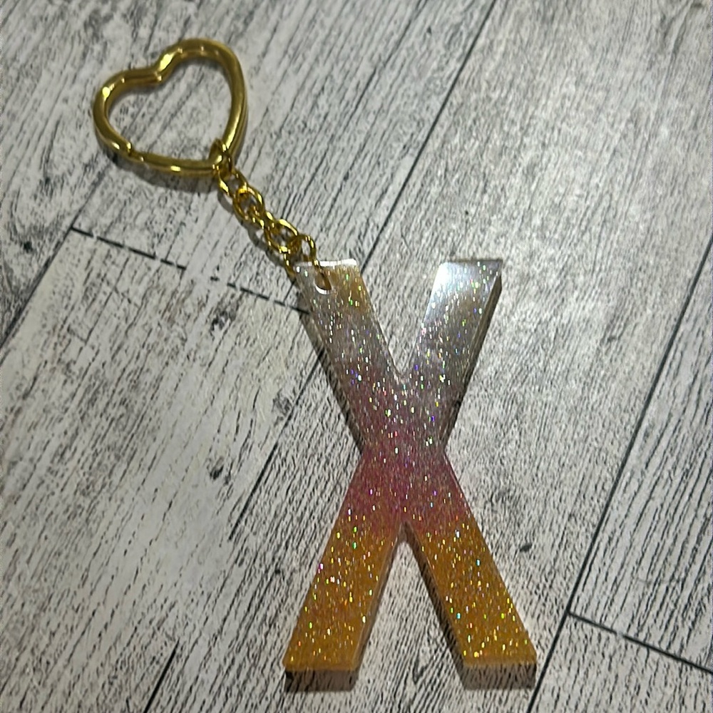 Resin sparkling monogram X key chain handmade